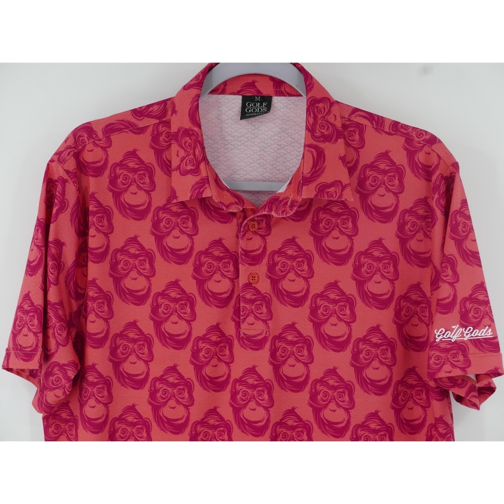 Golf Gods Polo Shirt Pink Monkey Graphic AOP Golf Stretch Jersey Men's Medium